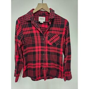 Field & Stream Womens Red Black Plaid Flannel Button Down Shirt Small SM